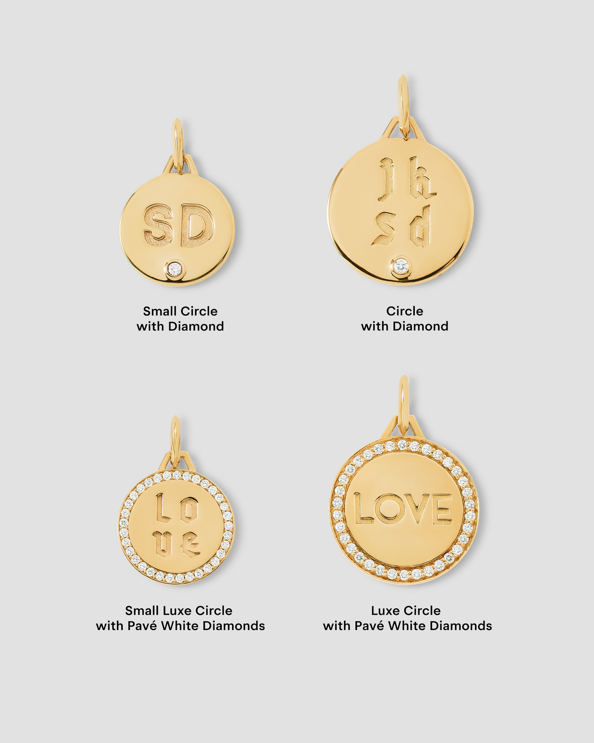 Personalized Circle Charm with Diamond in 18K Yellow gold charm - alternate angle | necklace with charms