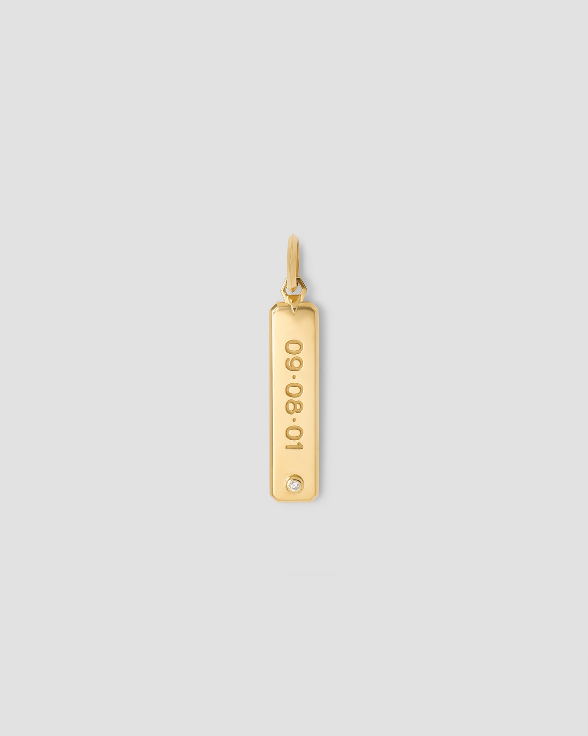 Personalized Beveled Dog Tag in 18K Yellow gold charm - styled on model | charm necklaces