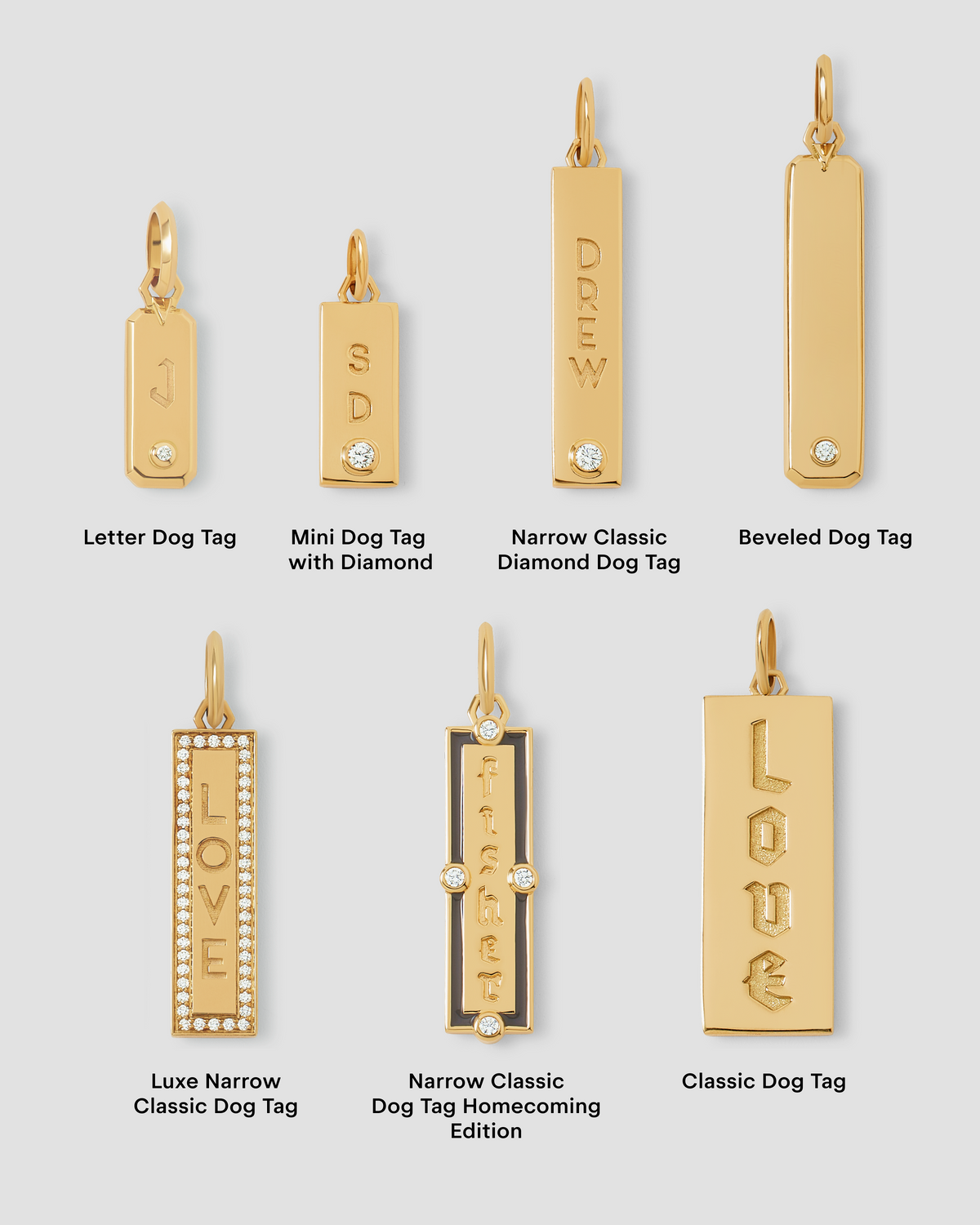 Luxe Narrow Classic Dog Tag in 18K Yellow Gold charm - styled on model | gold charm necklace