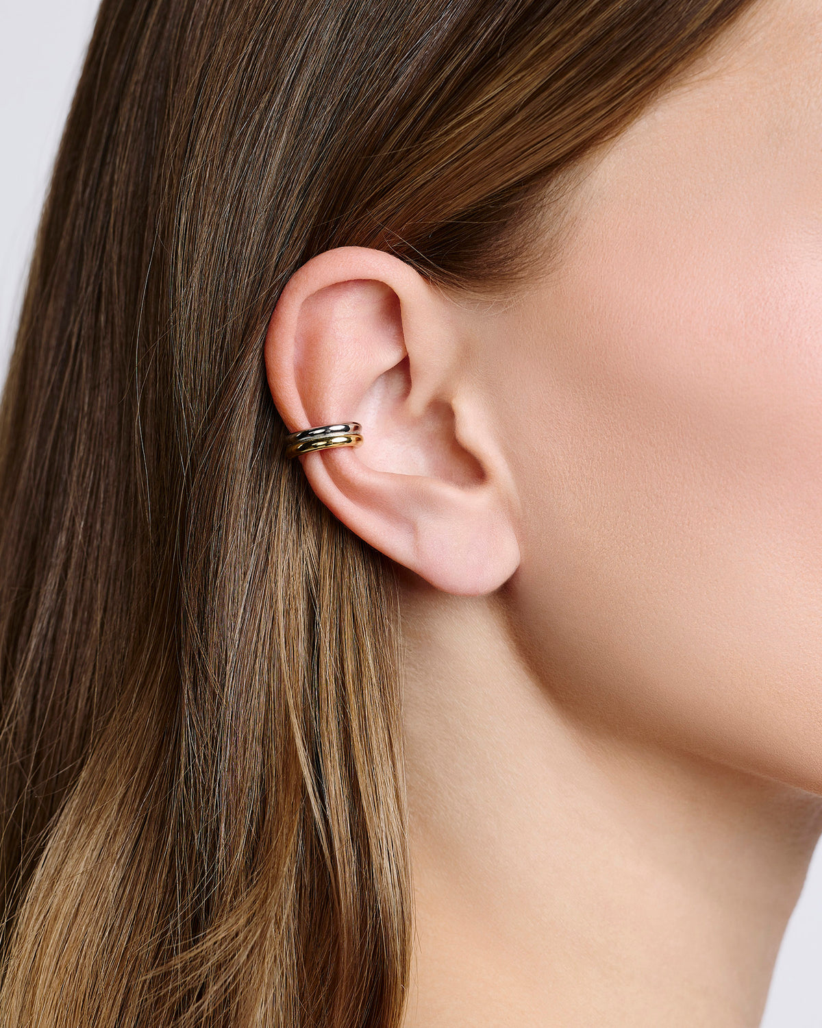 Two Tone Thread Ear Cuff earring - close-up detail | gold threader earrings