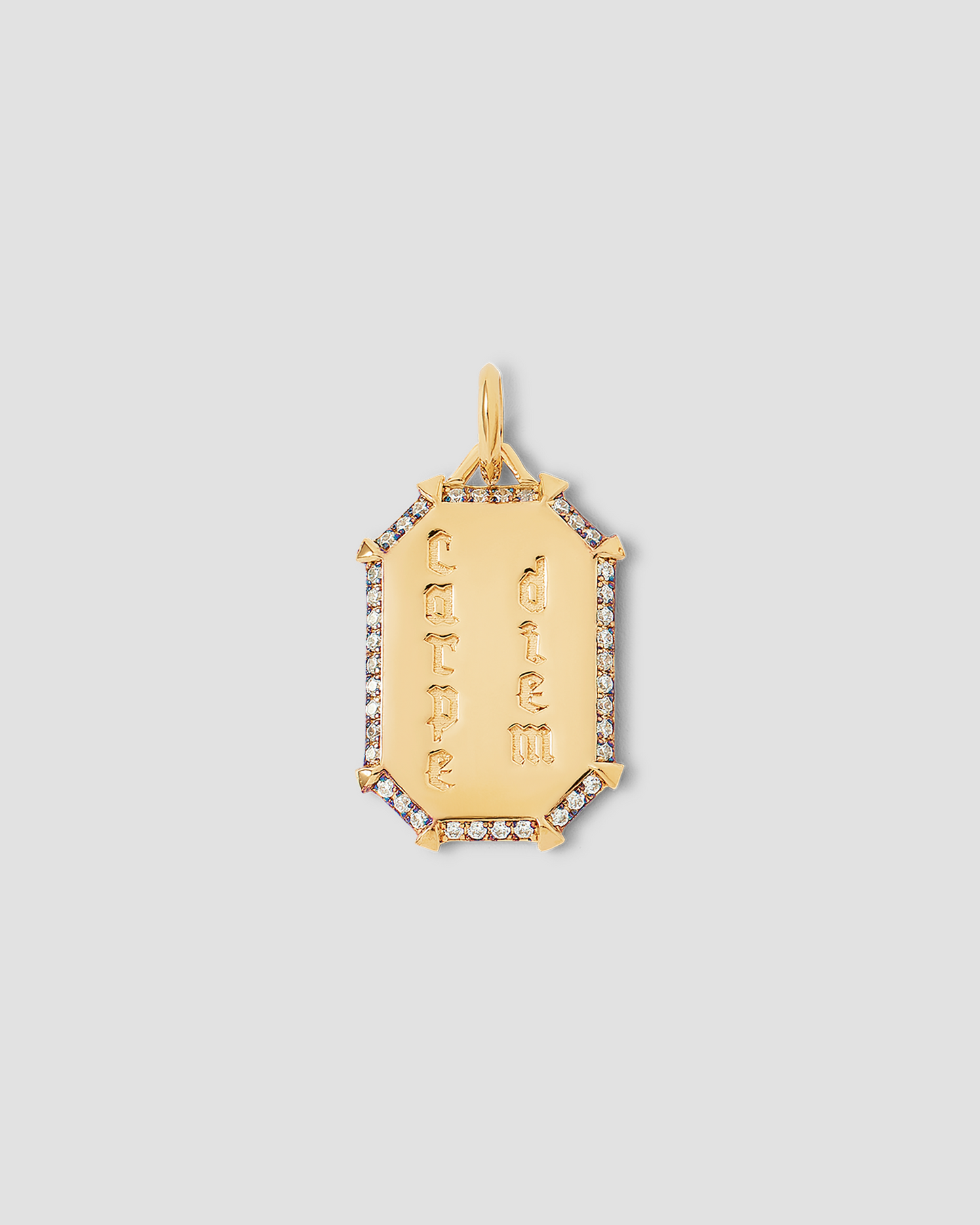 Personalized Emerald Shield with Pave White Diamonds in 18K Yellow Gold