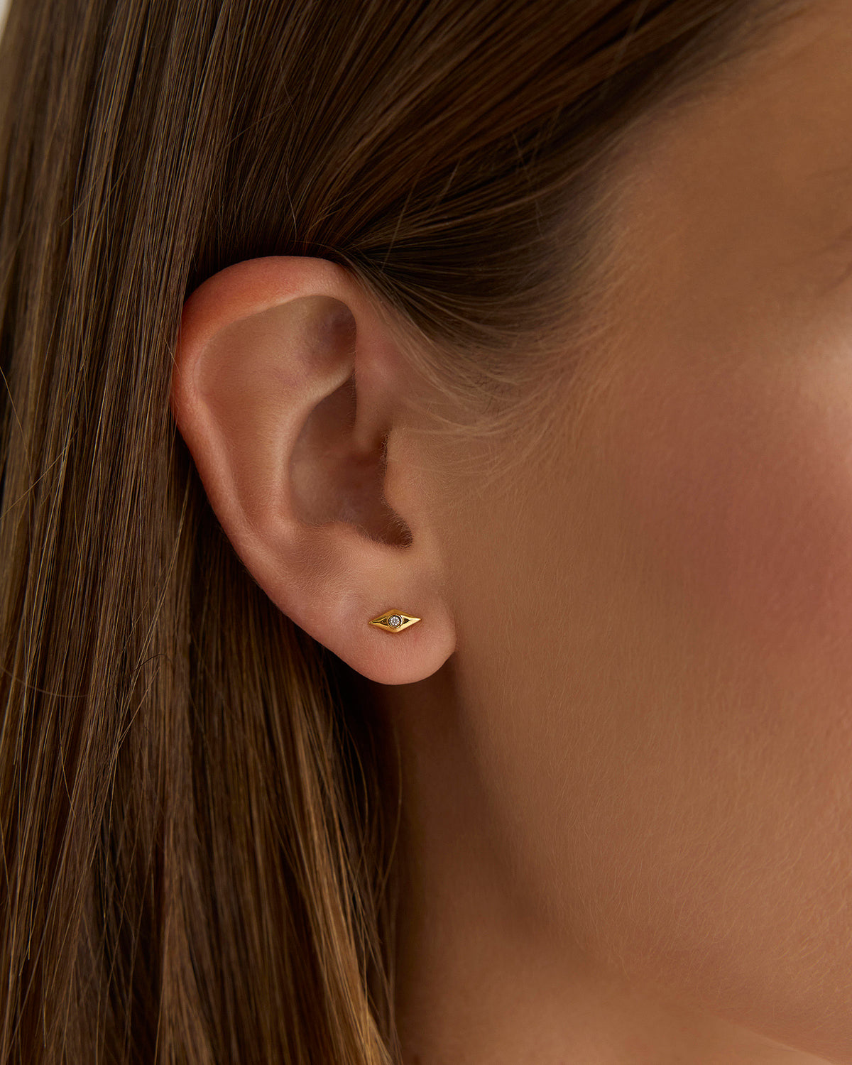 Evil Eye Stud earring - close-up detail | womens gold earrings