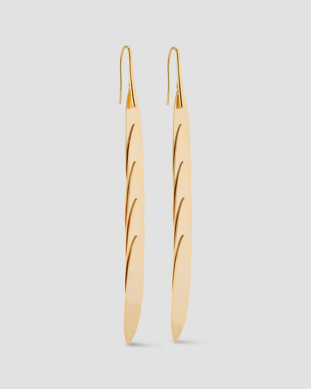 Long Feather Earrings earring - front view | 14k gold earrings