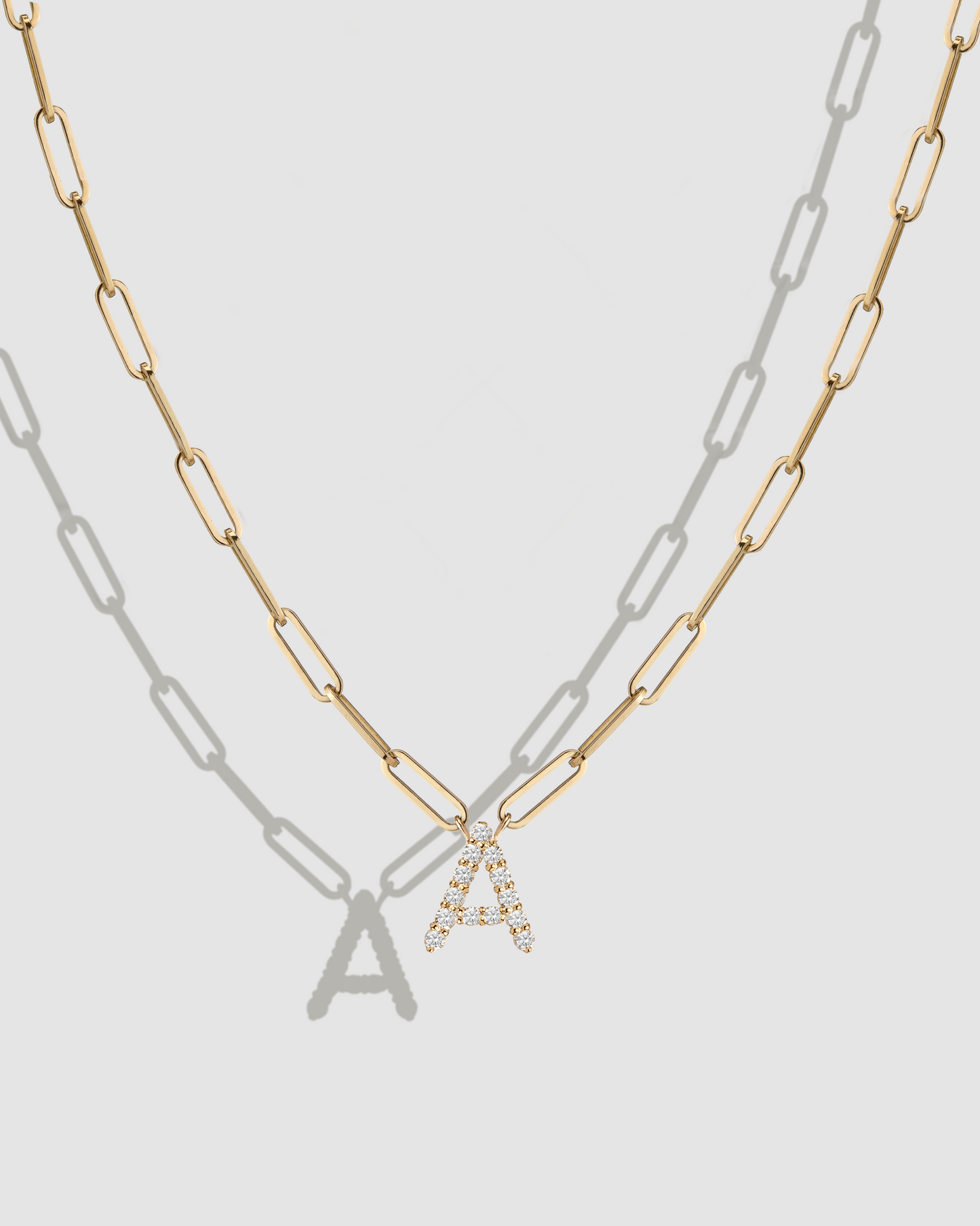 Floating Diamond Minimal Block Letter Pendant - 18K Yellow Gold