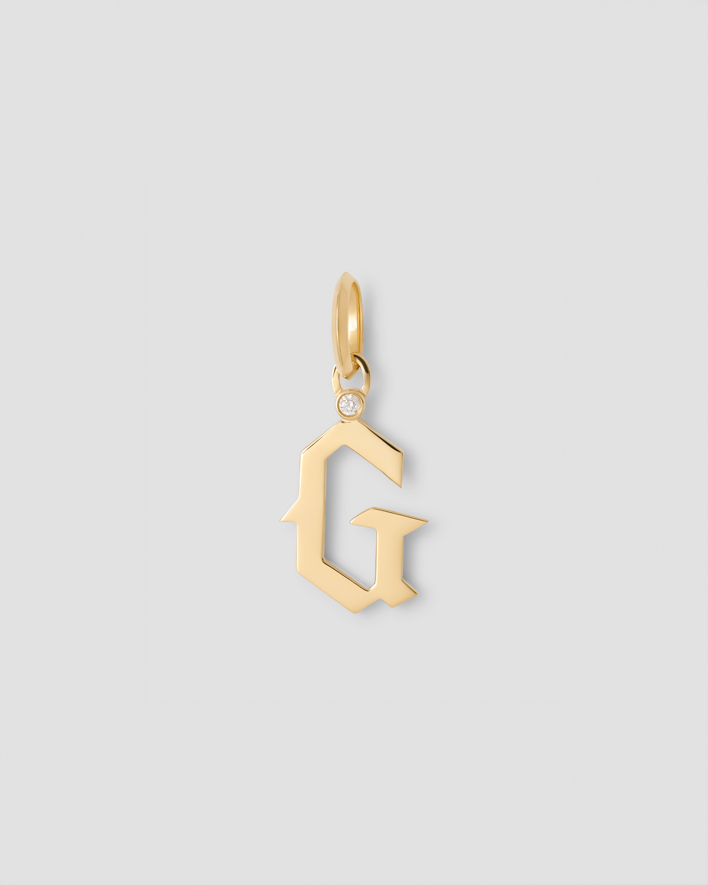 Capital Gothic Letter Charm with Diamond in 18K Yellow Gold