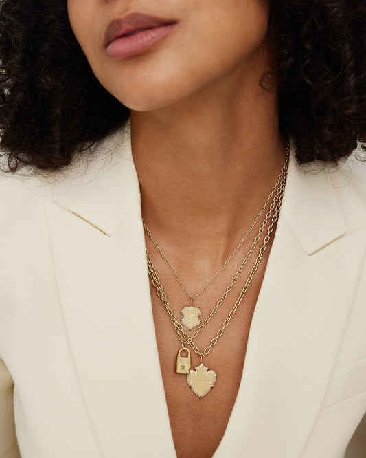 Heart Shield with Pave White Diamonds in 18K Yellow Gold