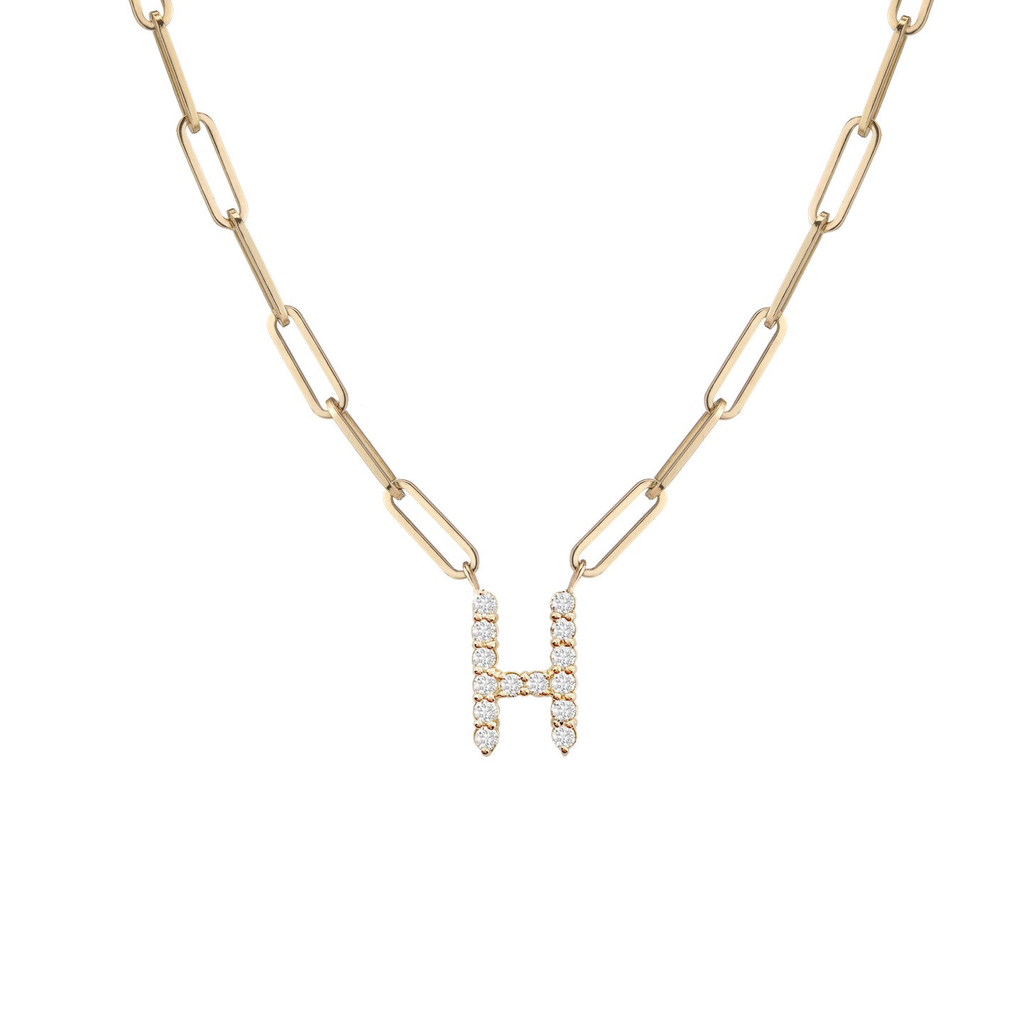 Floating Diamond Minimal Block Letter Pendant - 18K Yellow Gold