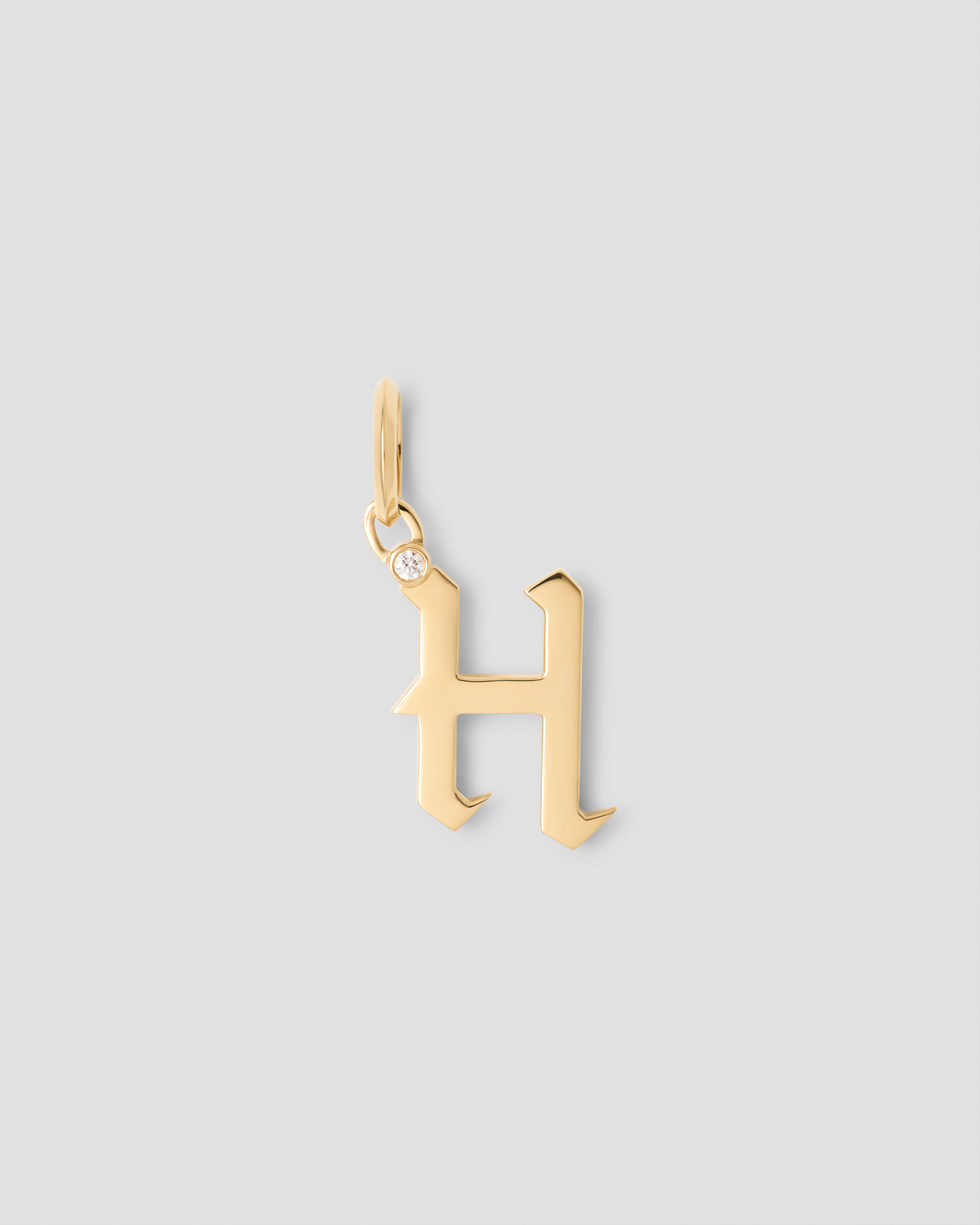 Capital Gothic Letter Charm with Diamond in 18K Yellow Gold