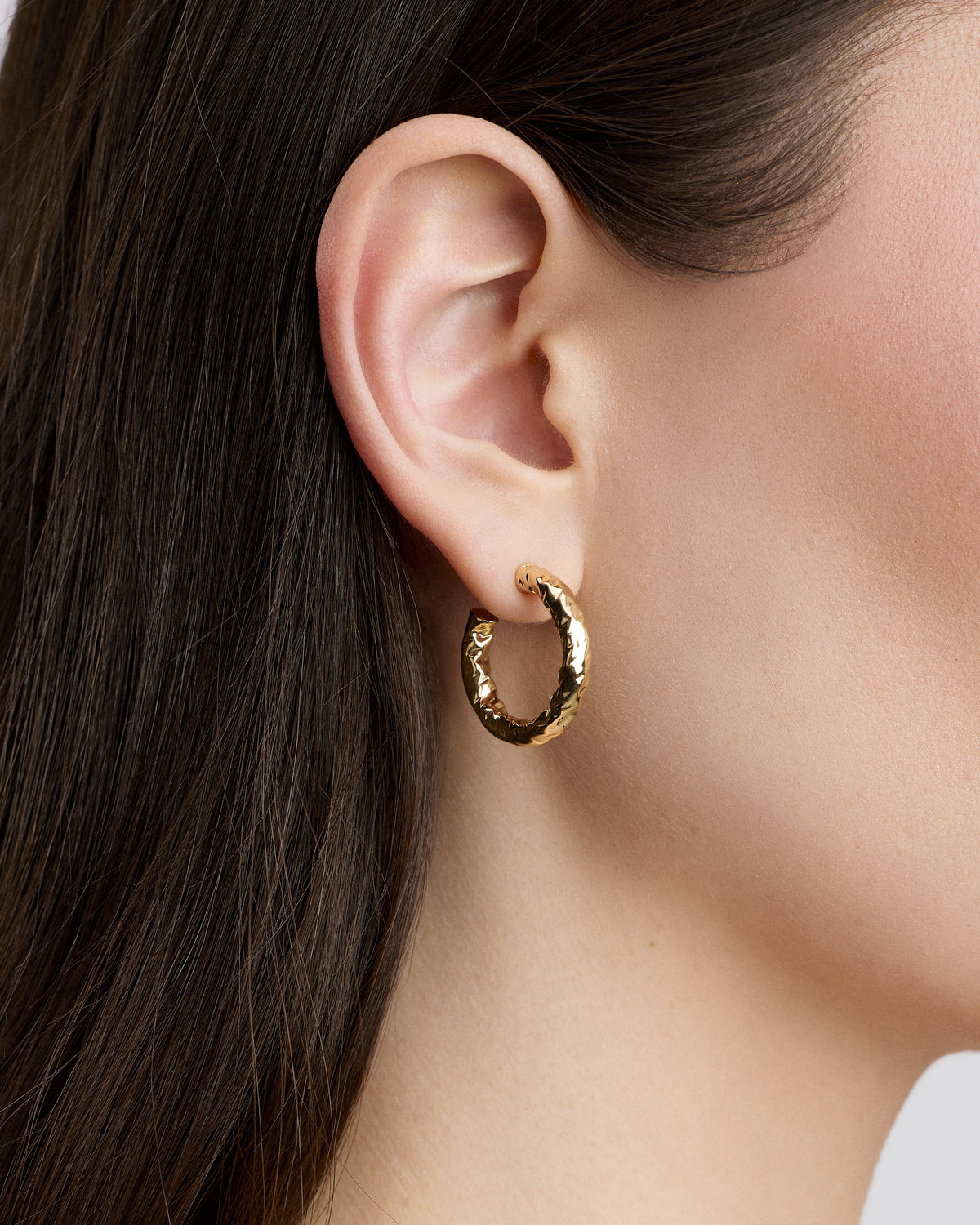 Hailey Huggies earring - close-up detail | gold huggie earrings