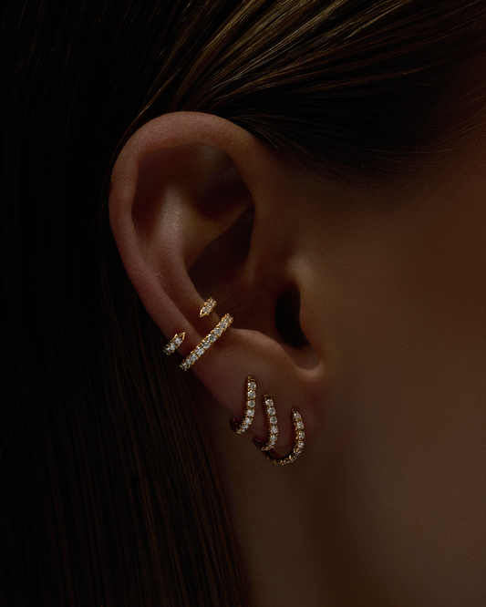 Pin Ear Cuff with Pave White Diamonds in 18K Yellow Gold