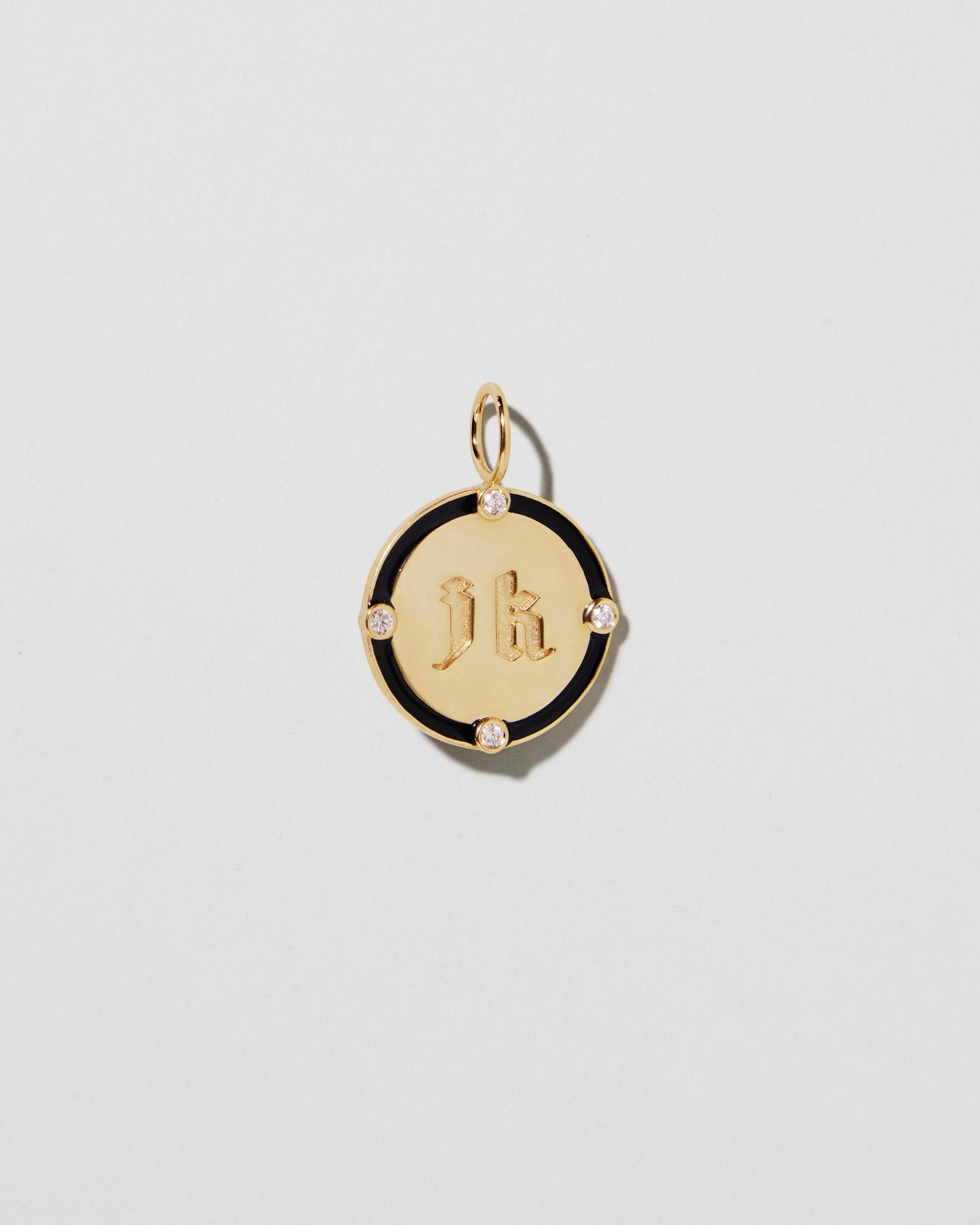 Jennifer Fisher - Homecoming Circle with 2 Letters and 4 Diamonds and Black Enamel - Yellow Gold