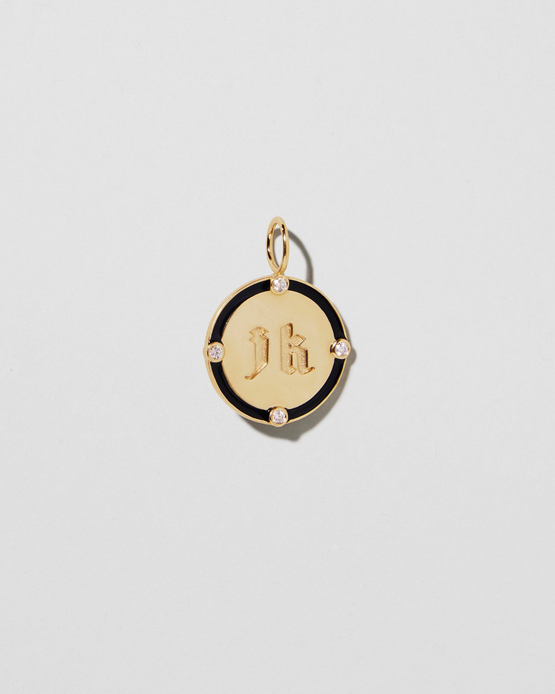 Jennifer Fisher - Homecoming Circle with 2 Letters and 4 Diamonds and Black Enamel - Yellow Gold