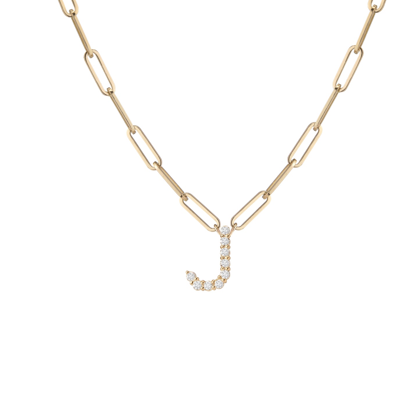 Floating Diamond Minimal Block Letter Pendant - 18K Yellow Gold