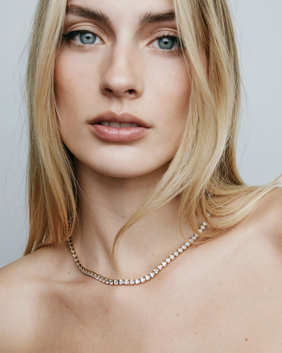 JF Lab - Cushion Cut Tennis Necklace gold necklace - front view | lab grown diamond necklace