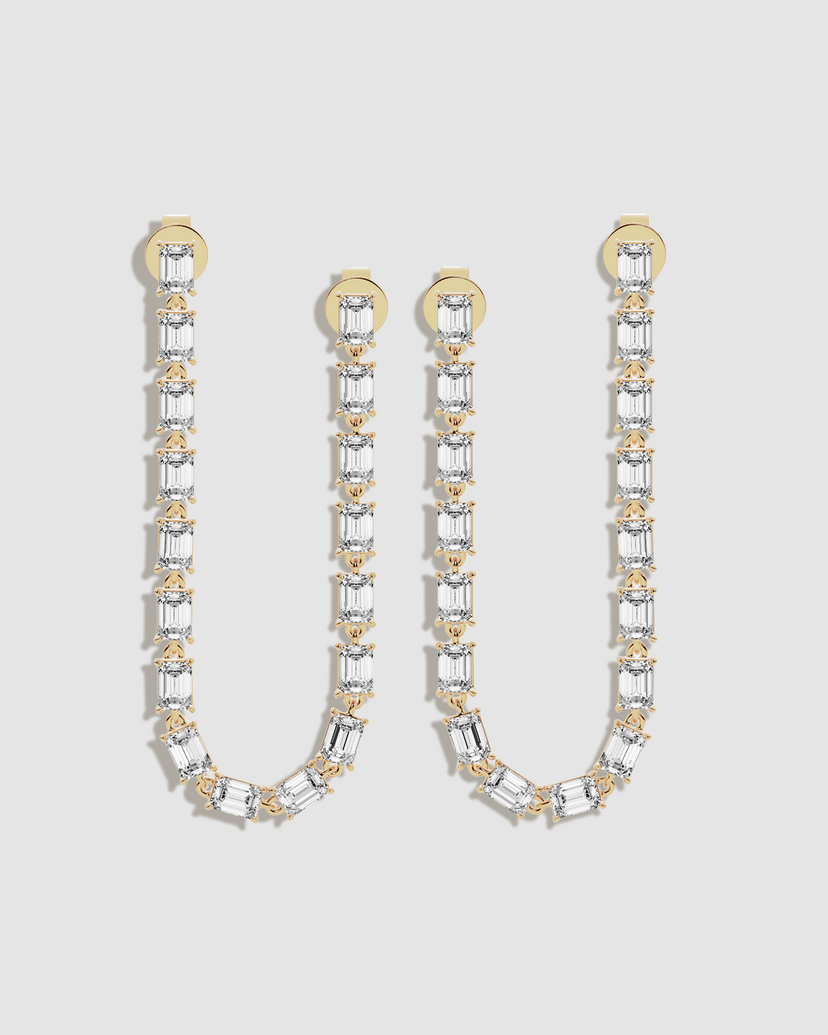 JF Lab - Emerald Cut Long Convertible Drop Earrings 18K gold earring - front view | lab grown diamond earrings
