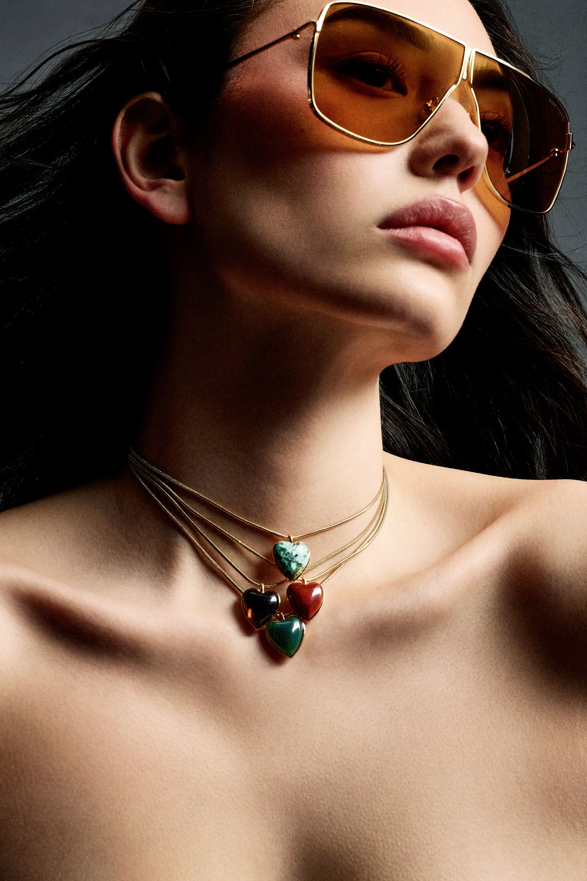 Semi-Precious Small Heart Chain Necklace gold necklace - side view | womens necklaces