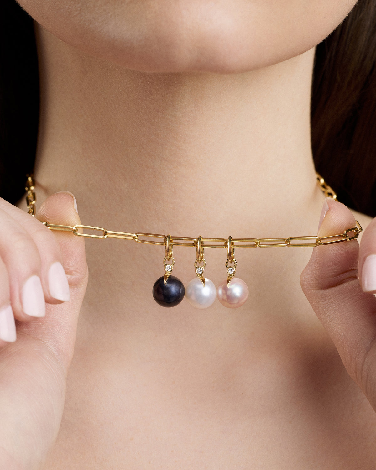 Freshwater Pearl Drop Charm gold charm - side view | necklace with charms