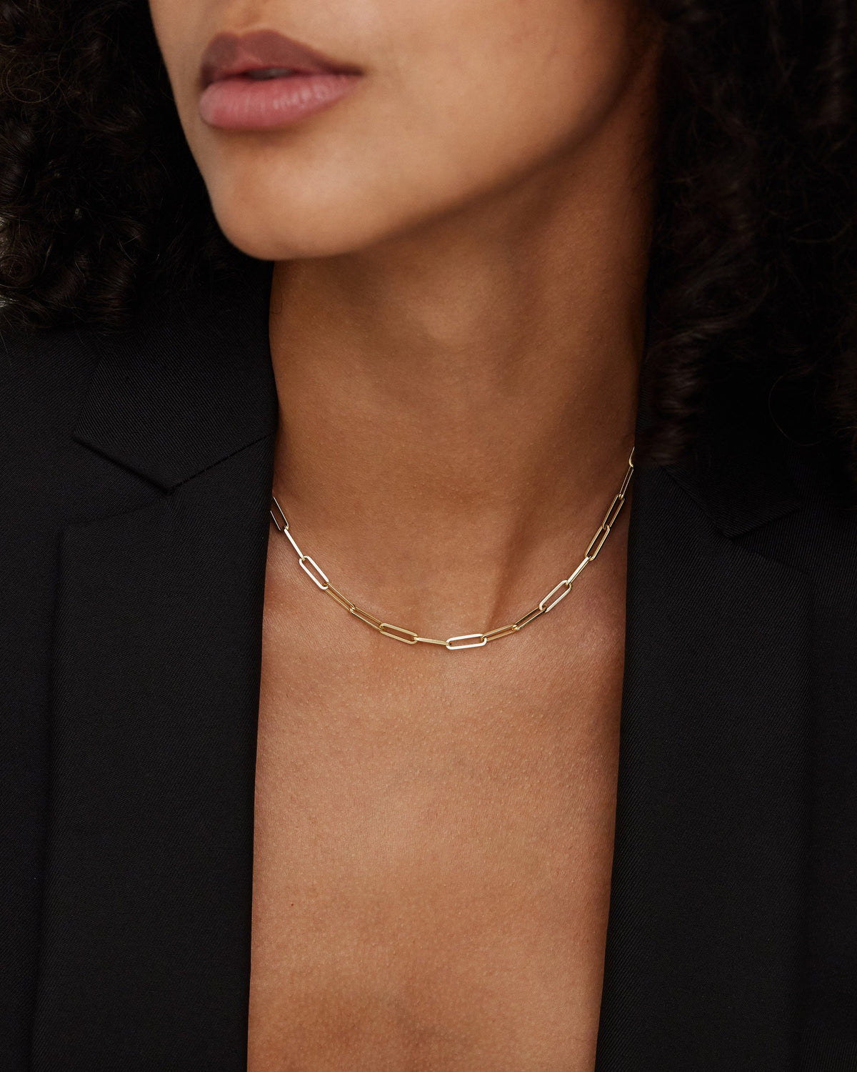 Long Link Chain in 14K necklace - side view | womens gold chain