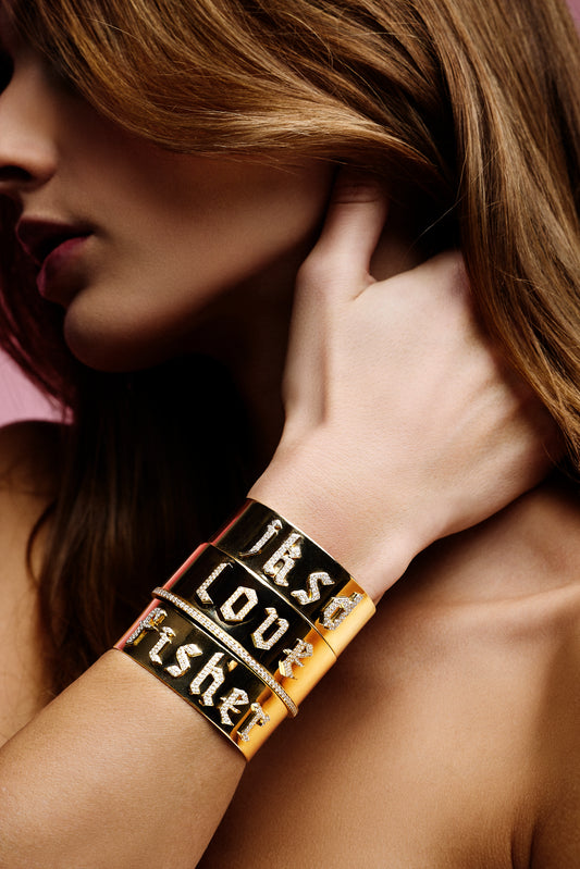 Personalized Fisher Cuff with Pavé White Diamonds