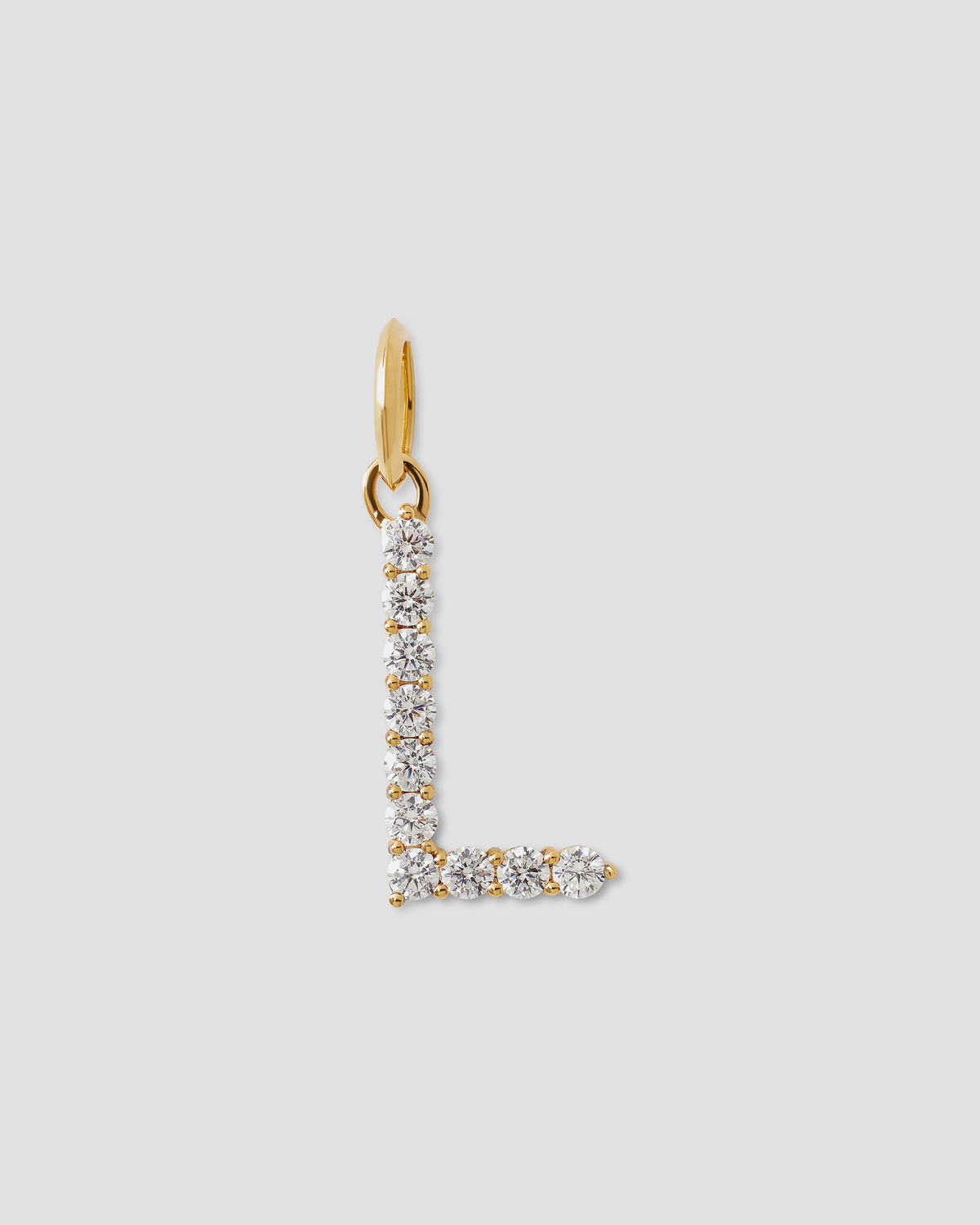 Large Floating Diamond Minimal Block Letter charm - back view | gold charm necklace