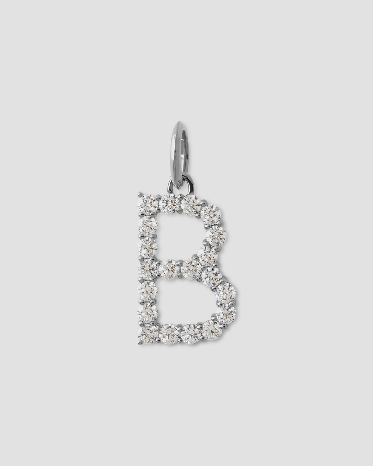 Large Floating Diamond Minimal Block Letter charm - back view | gold charm necklace