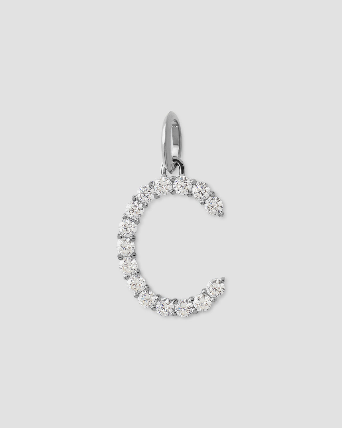 Large Floating Diamond Minimal Block Letter charm - front view | gold charm necklace