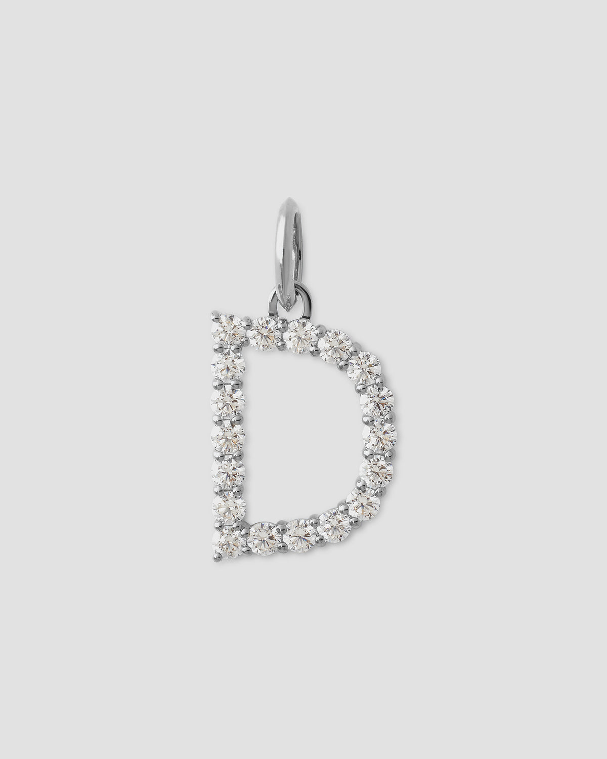 Large Floating Diamond Minimal Block Letter charm - close-up detail | gold charm necklace