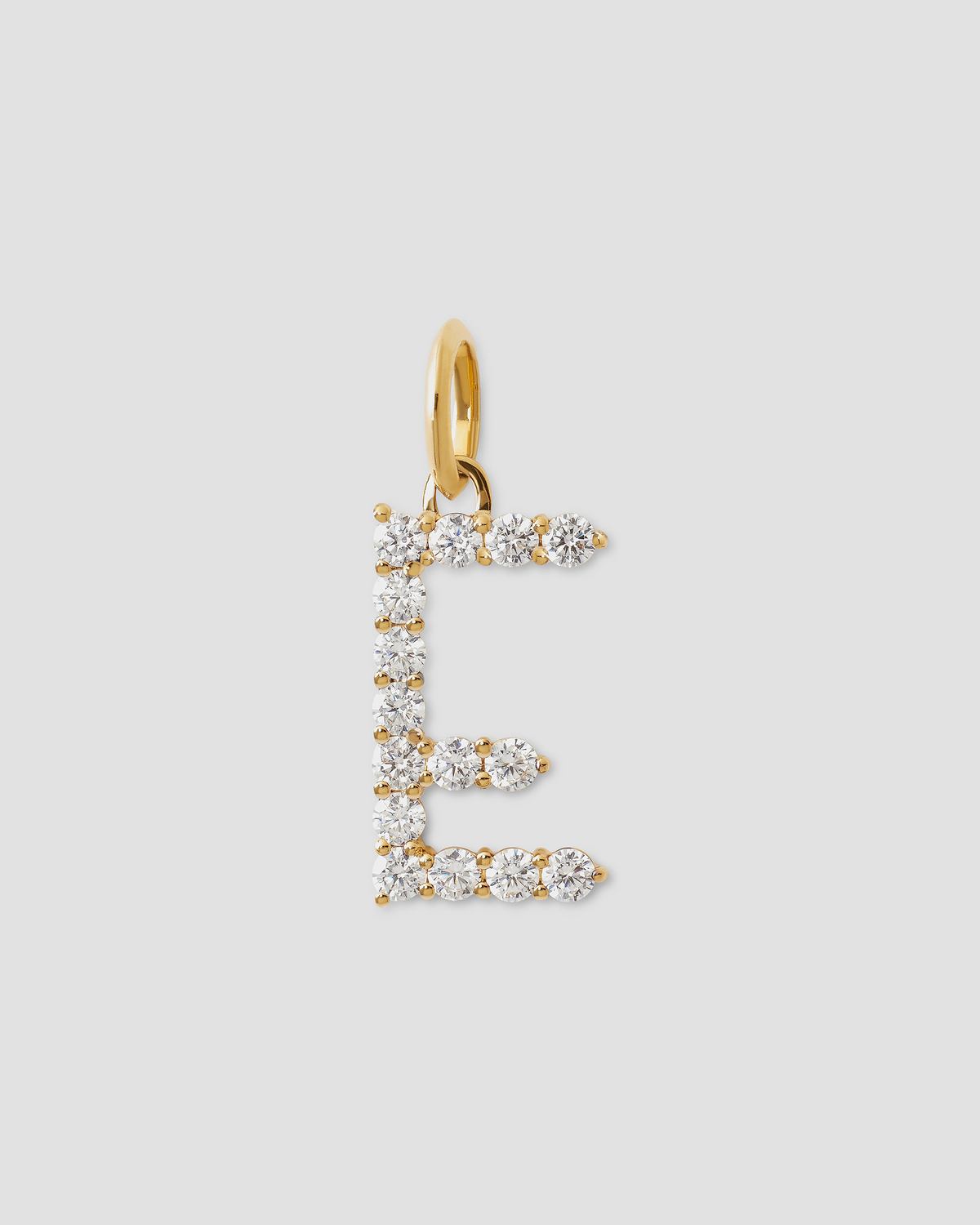 Large Floating Diamond Minimal Block Letter charm - front view | gold charm necklace