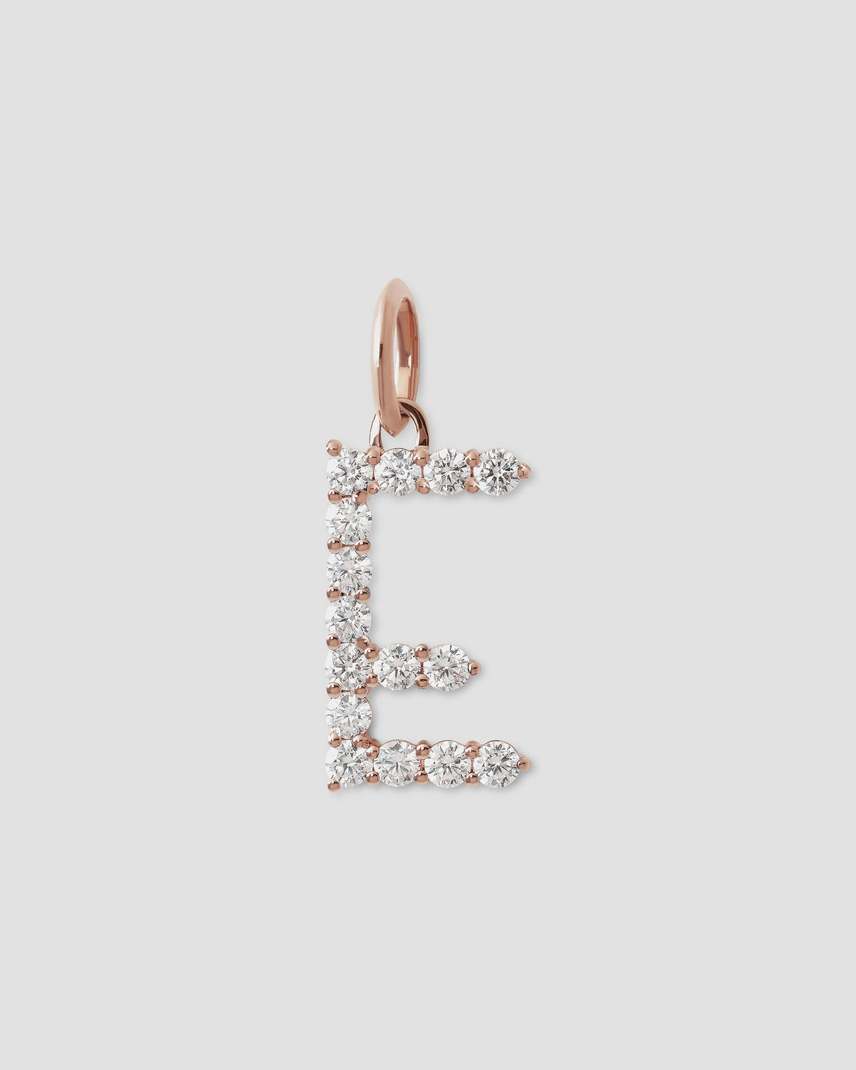 Large Floating Diamond Minimal Block Letter charm - side view | gold charm necklace