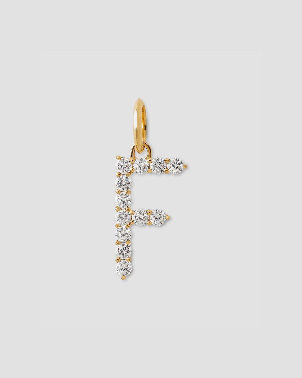 Large Floating Diamond Minimal Block Letter charm - close-up detail | gold charm necklace