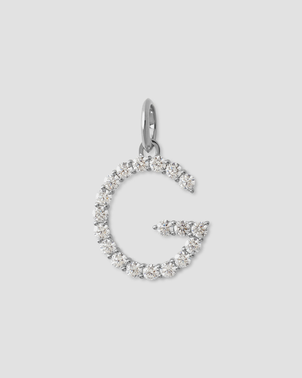 Large Floating Diamond Minimal Block Letter charm - side view | gold charm necklace