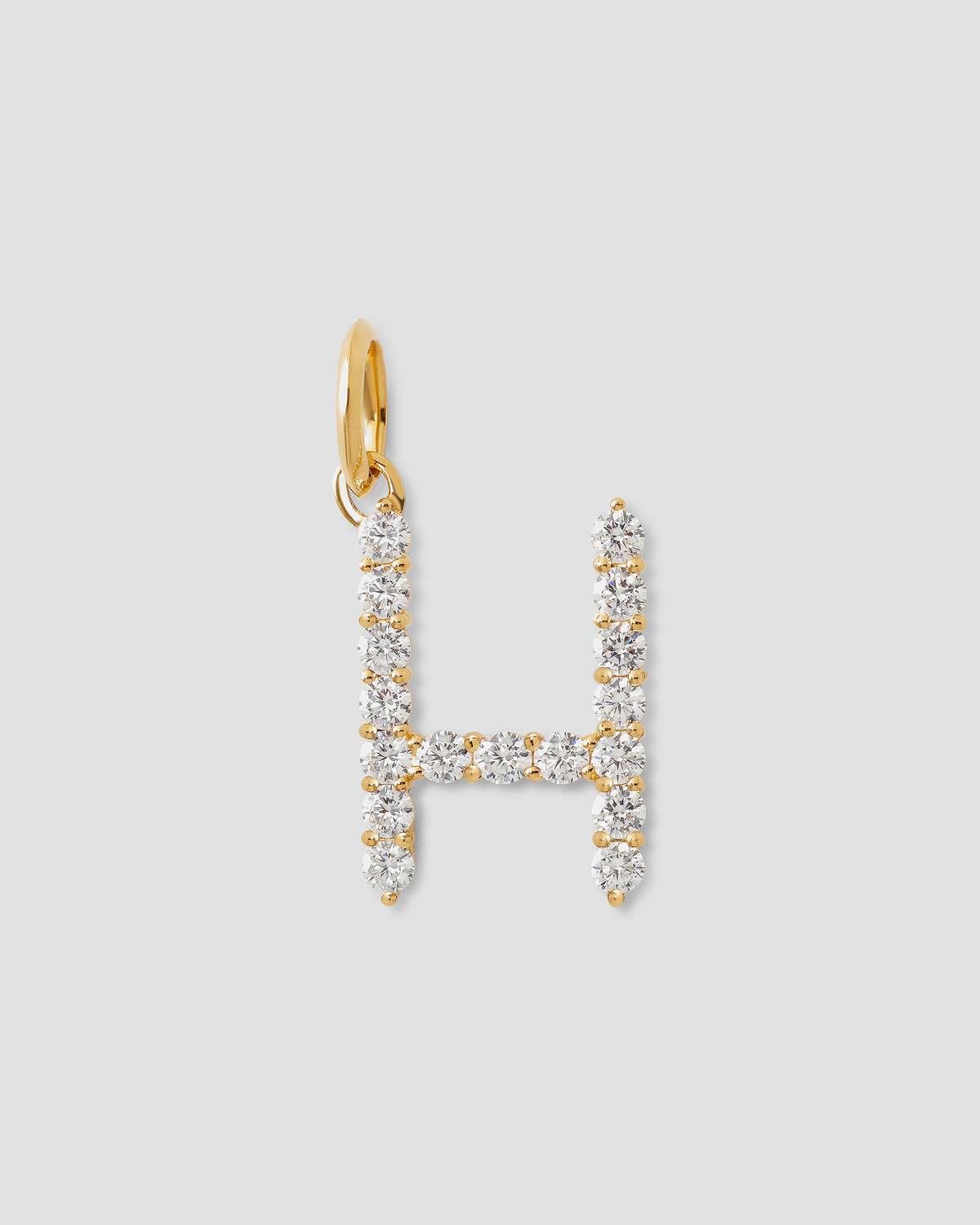 Large Floating Diamond Minimal Block Letter charm - alternate angle | gold charm necklace