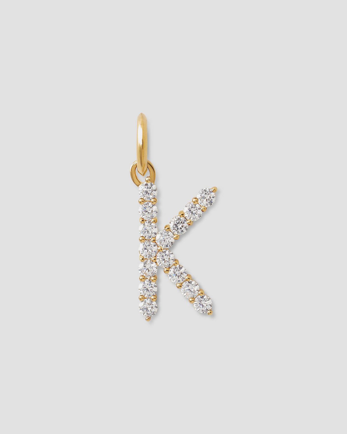 Large Floating Diamond Minimal Block Letter charm - product detail shot | gold charm necklace