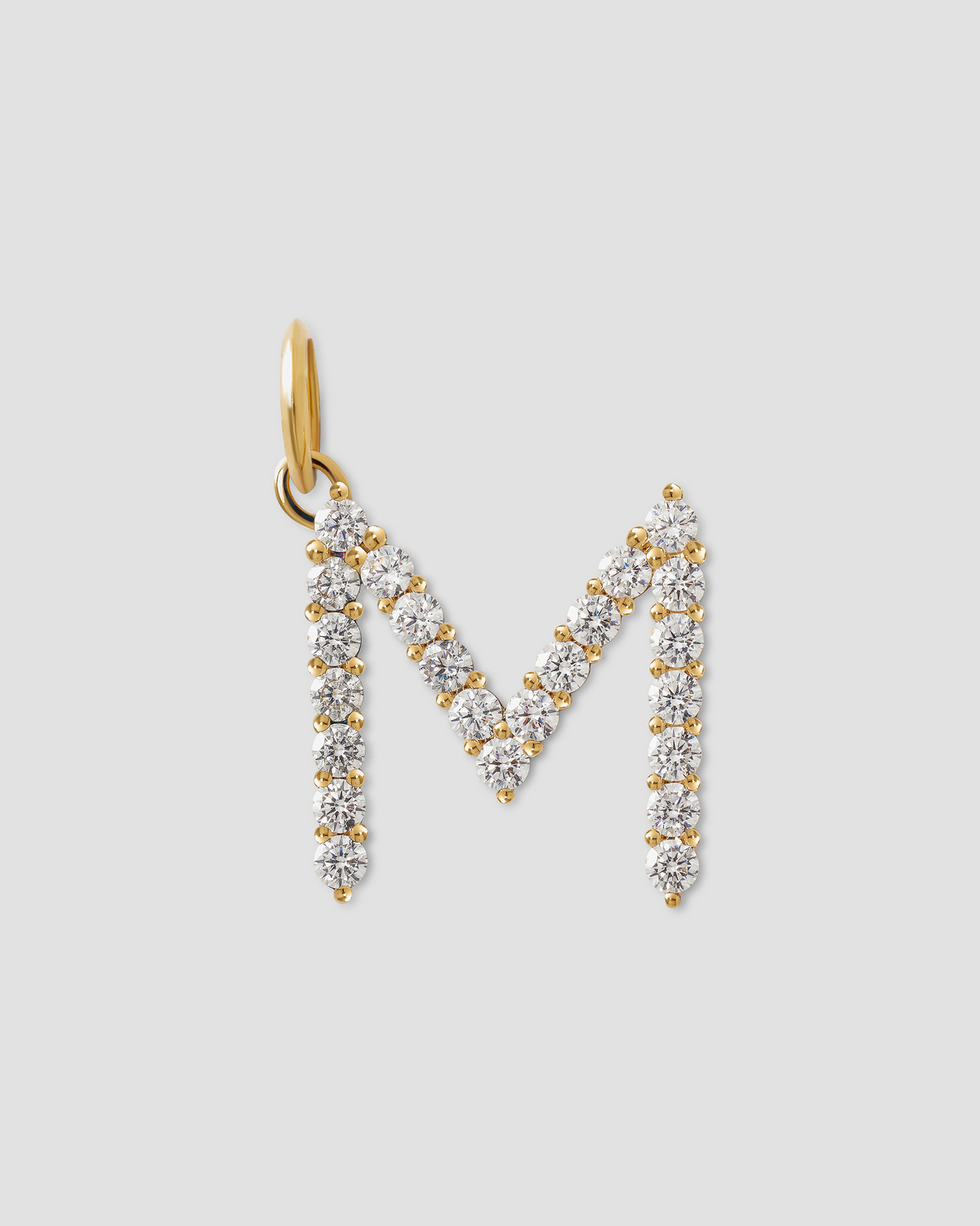 Large Floating Diamond Minimal Block Letter charm - front view | gold charm necklace