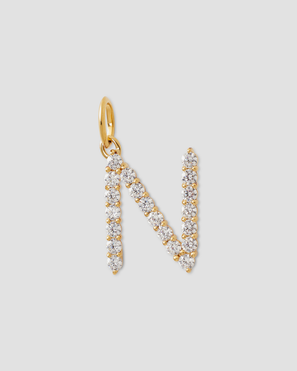 Large Floating Diamond Minimal Block Letter charm - close-up detail | gold charm necklace