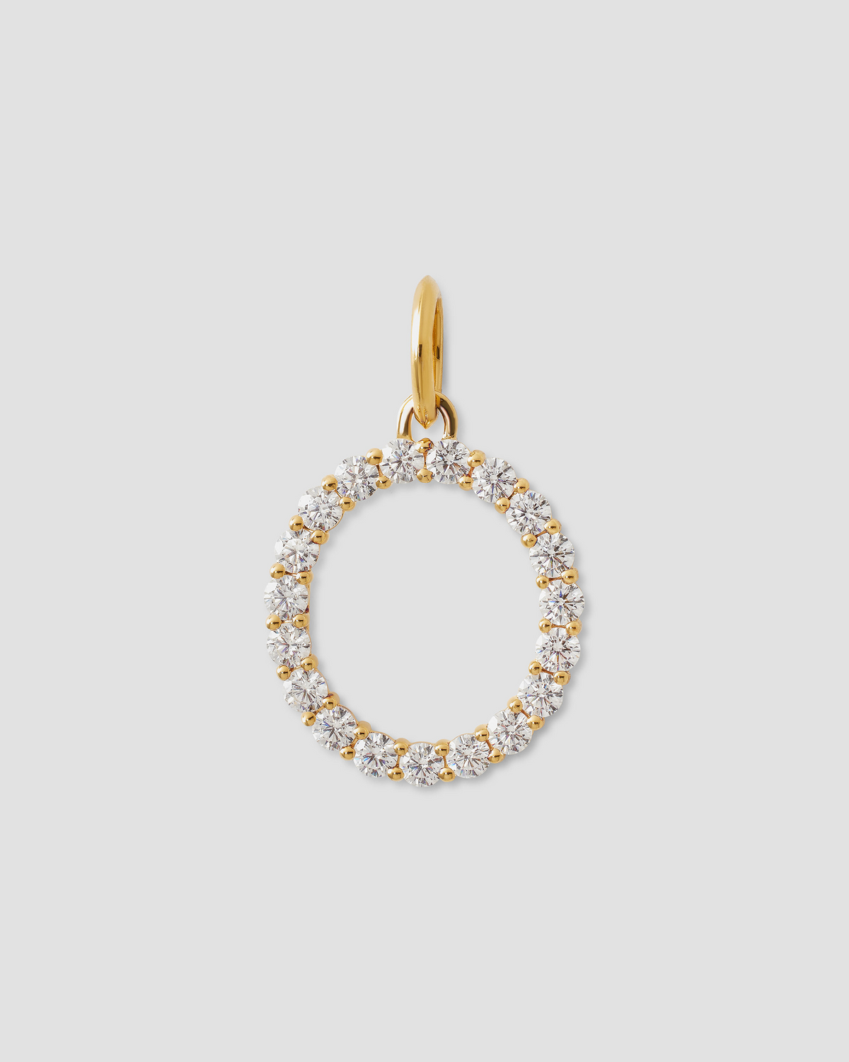Large Floating Diamond Minimal Block Letter charm - styled on model | gold charm necklace