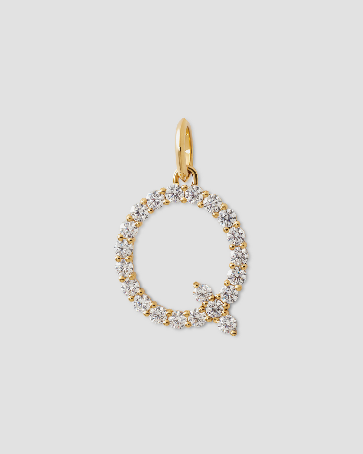 Large Floating Diamond Minimal Block Letter charm - side view | gold charm necklace