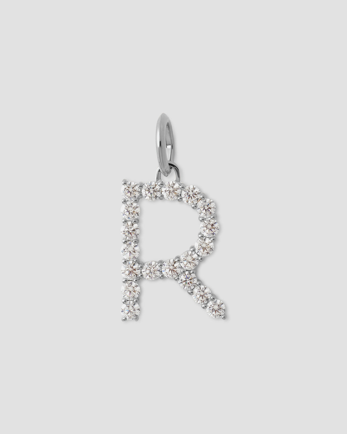 Large Floating Diamond Minimal Block Letter charm - back view | gold charm necklace