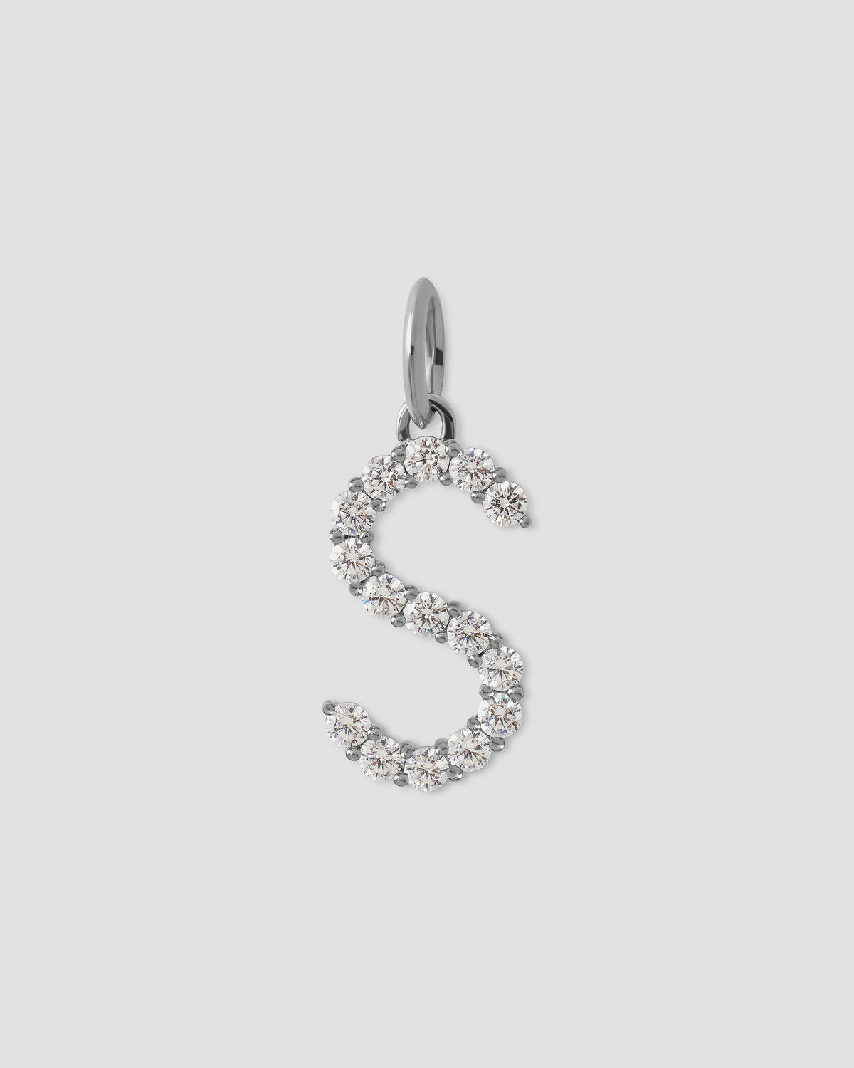 Large Floating Diamond Minimal Block Letter charm - front view | gold charm necklace