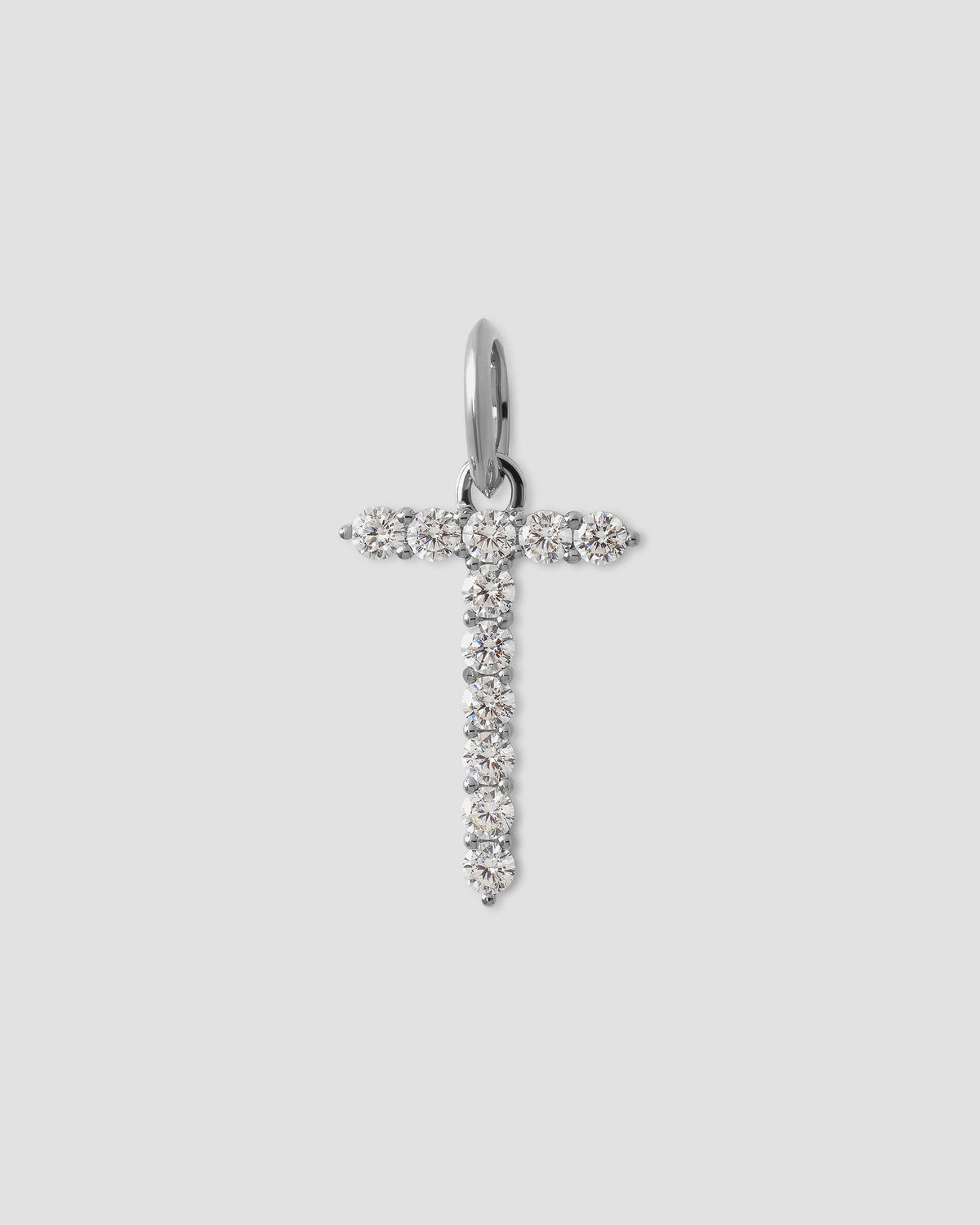 Large Floating Diamond Minimal Block Letter charm - close-up detail | gold charm necklace