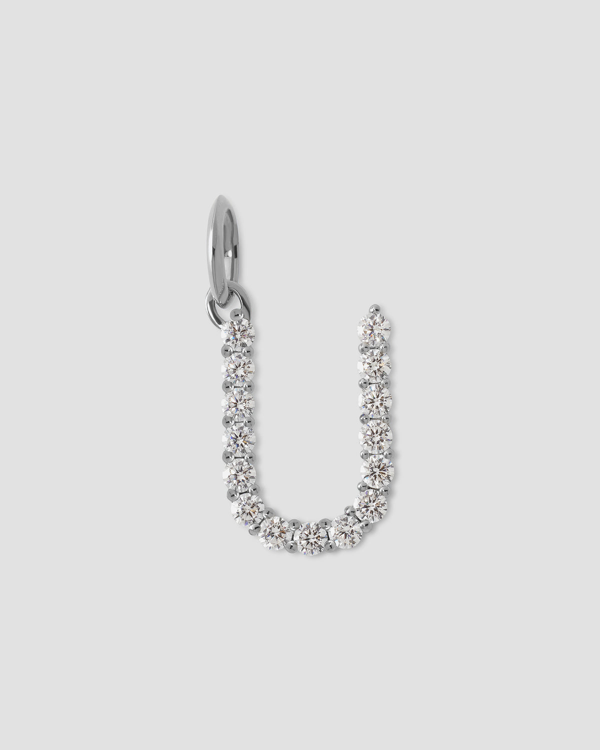 Large Floating Diamond Minimal Block Letter charm - styled on model | gold charm necklace