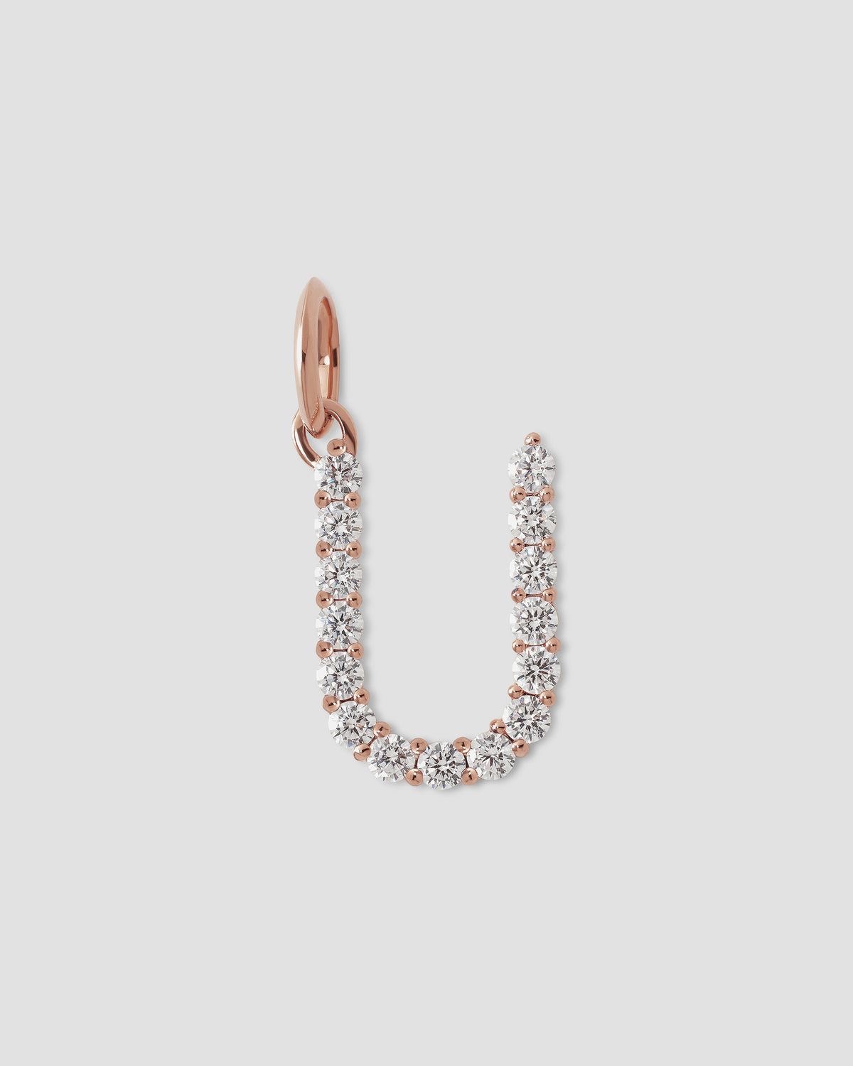 Large Floating Diamond Minimal Block Letter charm - side view | gold charm necklace