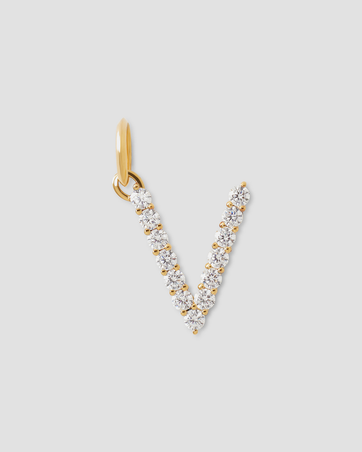 Large Floating Diamond Minimal Block Letter charm - close-up detail | gold charm necklace