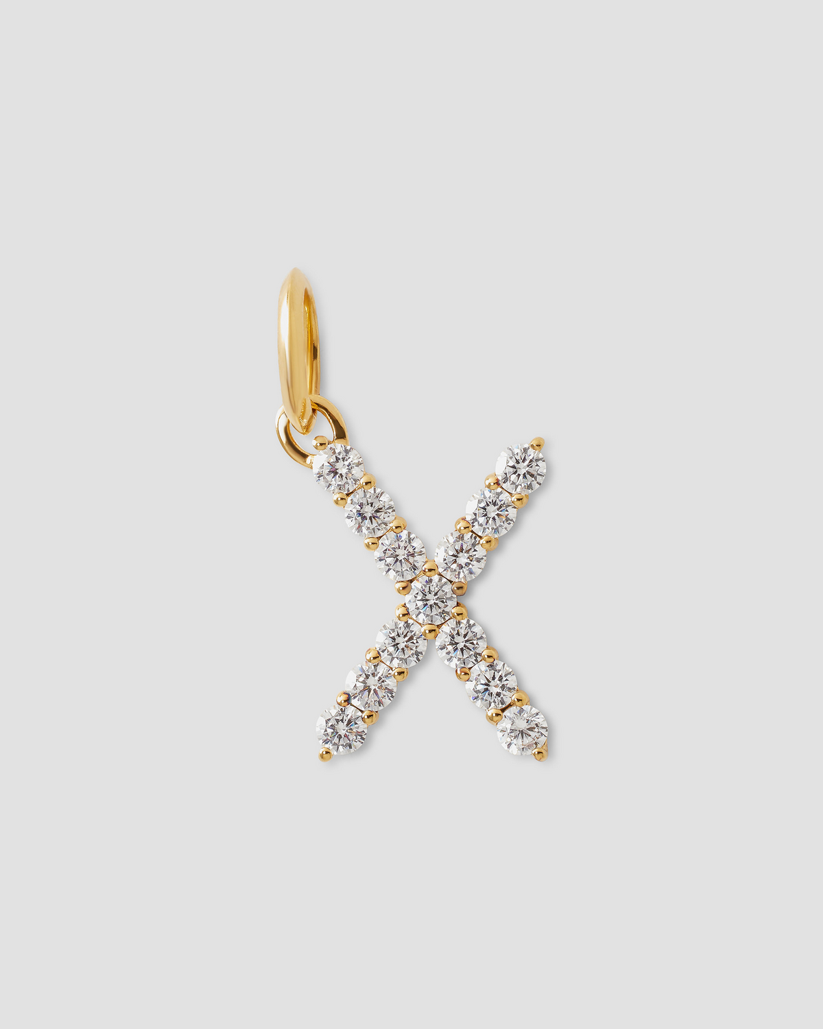 Large Floating Diamond Minimal Block Letter charm - alternate angle | gold charm necklace
