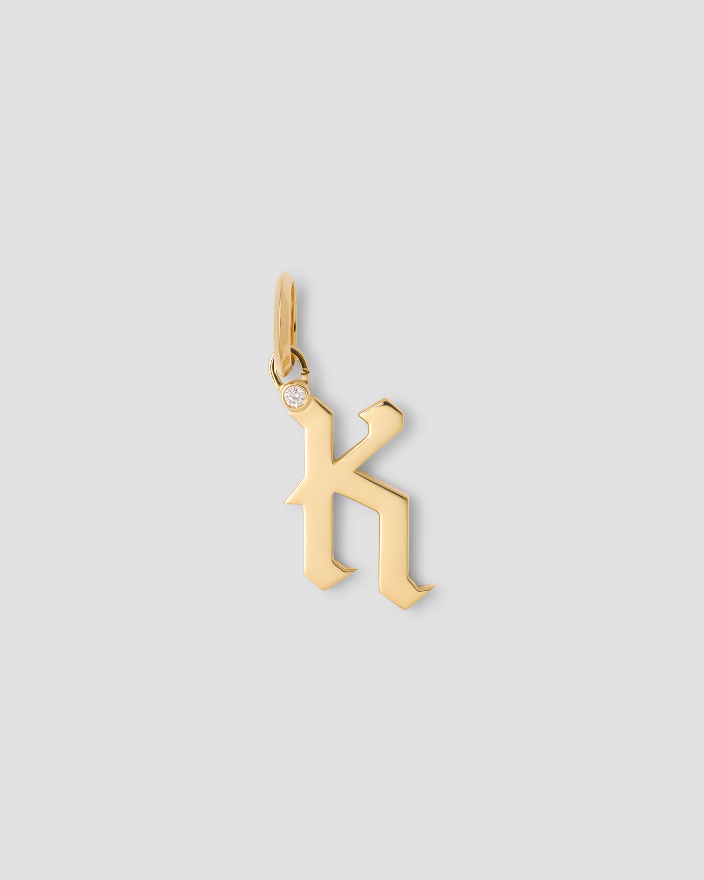 Capital Gothic Letter Charm with Diamond in 18K Yellow Gold