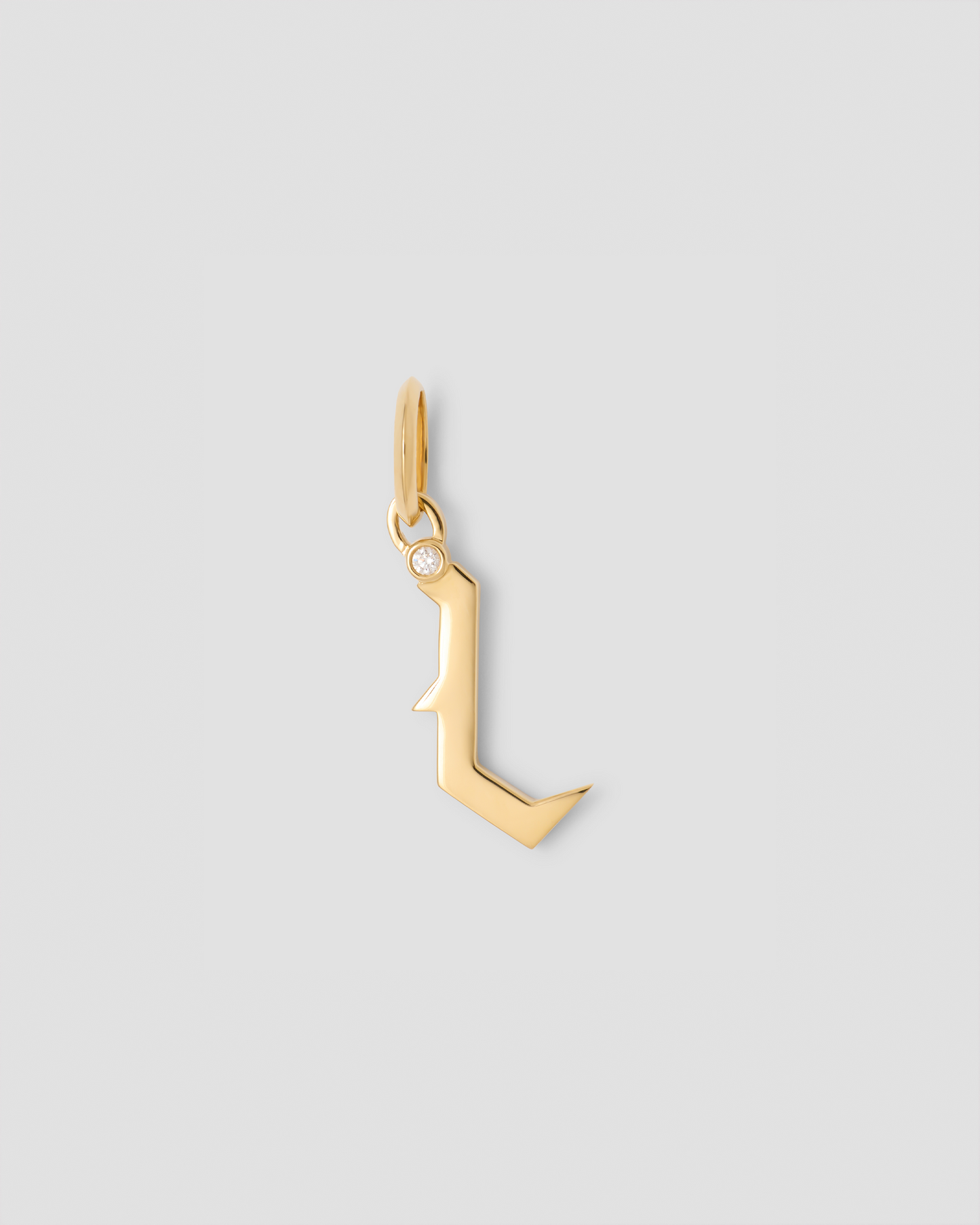 Capital Gothic Letter Charm with Diamond in 18K Yellow Gold