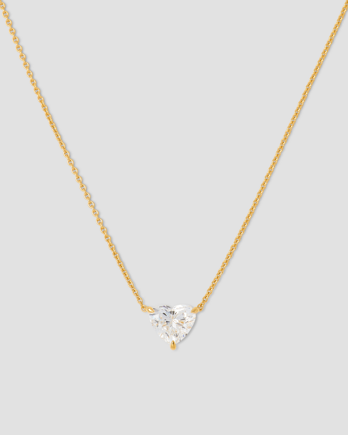 Floating Lab Diamond Heart Pendant Necklace gold necklace - close-up detail | lab grown diamond necklace