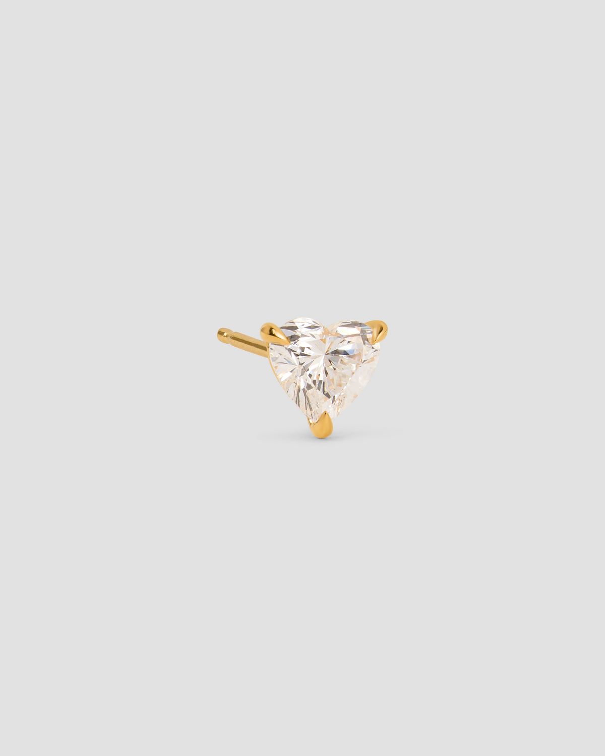 Floating Lab Diamond Heart Stud gold earring - styled on model | lab grown diamond studs