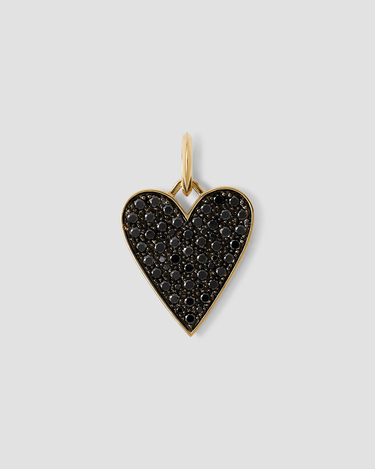 Large Heart with Pavé Black Diamonds gold charm - front view | necklace with charms