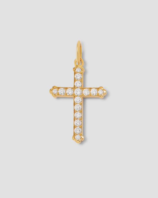 Large Royal Cross with Pavé White Diamonds in 18K Yellow Gold